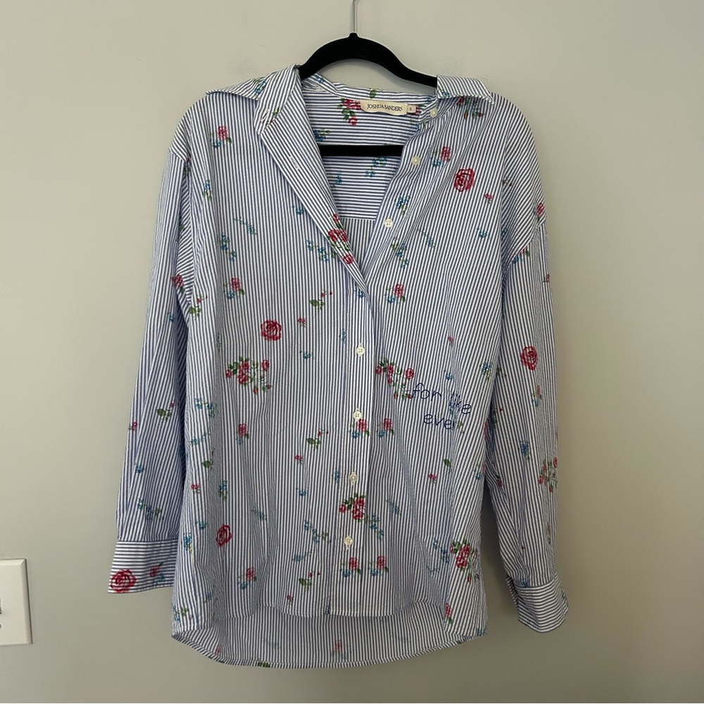 Joshua Sanders x Smiley Seersucker For Like Ever Striped Flower Shirt